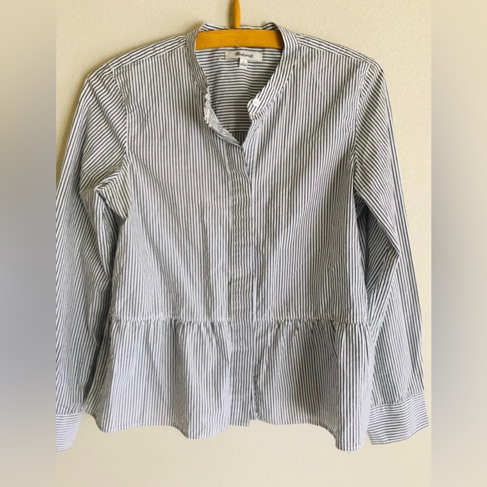 MADEWELL Stripe peplum button up shirt